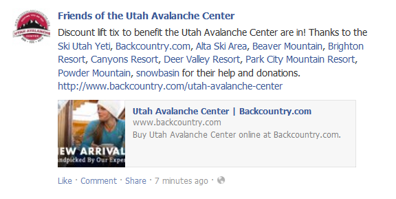 Discount Lift Tickets in Support of Utah Avalanche Center